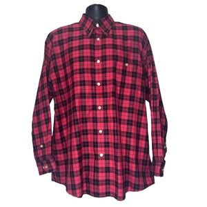 Orvis 1856 Red Black Plaid Cotton Field Shirt XL Corduroy Collar Cuffs Button Up
